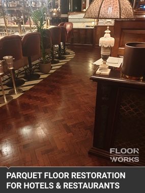 restoration of the hardwood floor in a restaurant