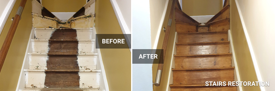 Sanding and refinising of old damaged stairs