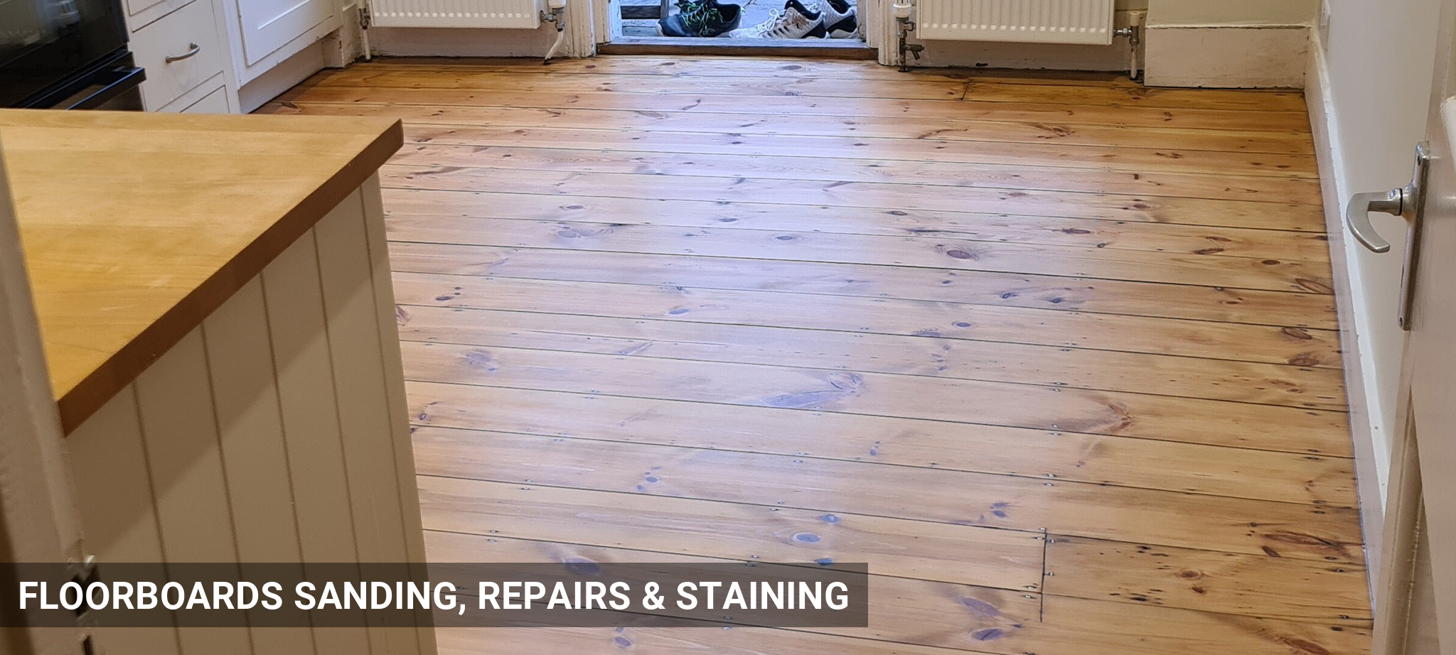 Floorboards Sanding, Repairs & Staining in Victorian Pine Colour in Battersea