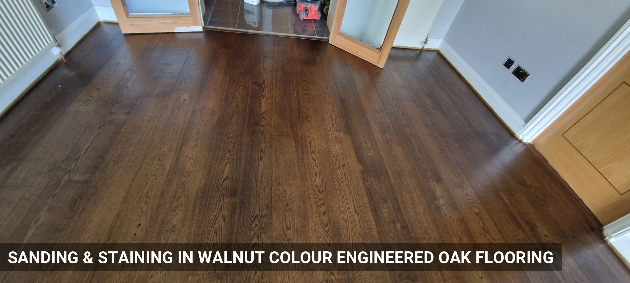 Sanding & Staining in Walnut Colour Engineered Oak Flooring in Weybridge