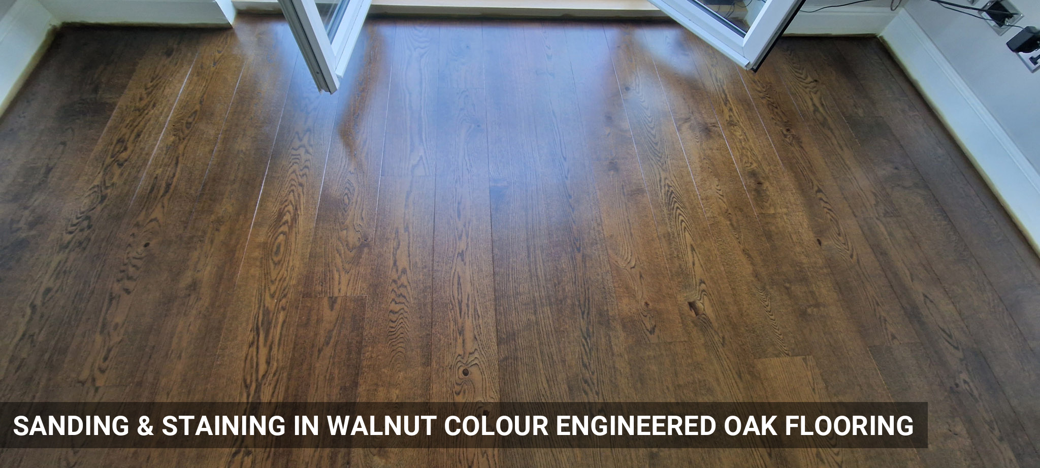 Sanding & Staining in Walnut Colour Engineered Oak Flooring in Weybridge