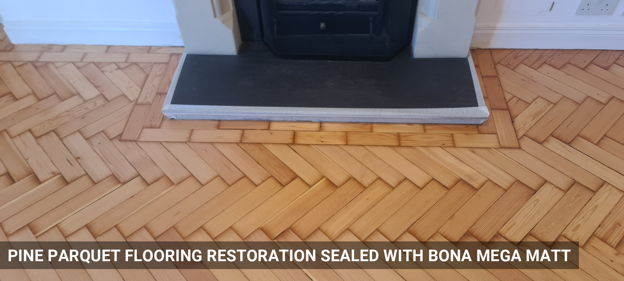 Pine Parquet Flooring Restoration Sealed with Bona Mega Matt in Long Ditton
